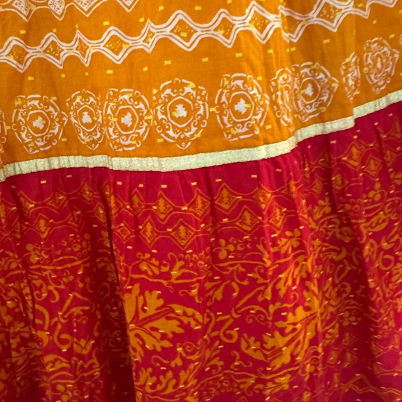 Sundance Women's Boho Cotton Maxi Skirt L Drawstring Orange Red Artsy Flowy - Picture 3 of 9